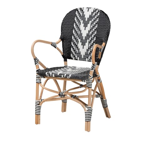 Baxton Studio Wallis Modern French Two-Tone Black and White Weaving and Natural Rattan Indoor Dining Chair 226-13114-ZORO